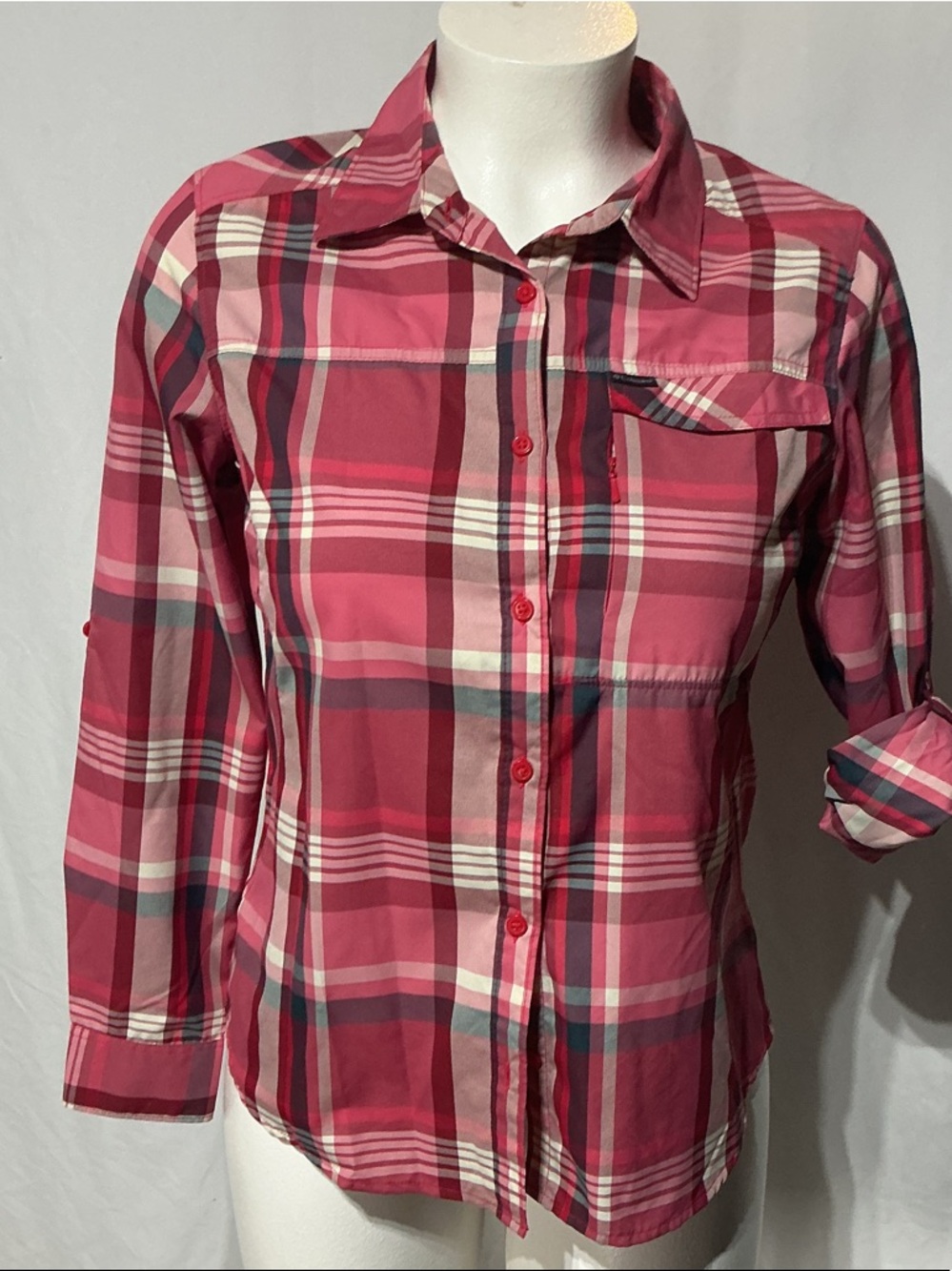 Columbia Womens Silver Ridge Plaid Long Sleeve Omni-Shade Hiking Shirt Sz L